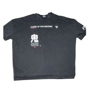 FABRIC OF THE UNIVERSE Oni Demon Face Graphic T Shirt Medium Black Cyberpunk